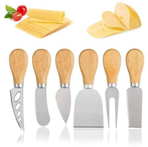6 Pezzi Set di Coltelli da Formaggio, Mini Coltelli da Formaggio in Acciaio Inox, Taglierina con Manico in Legno per Burro, per Burro, Dolce, Pizza, Cottura in Cucina