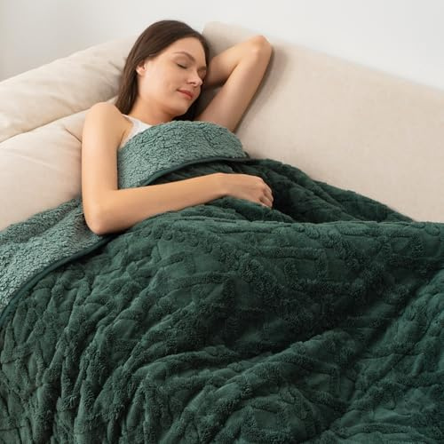 Wemore Gewichtsdecke für Erwachsene, Doppelgröße, 6,8 kg, doppelseitig, weich, flauschig, Jacquard, Sherpa, gewichtete Decken zum Schlafen, gemütliche, Flauschige, schwere Strickdecke für Couch, Bett