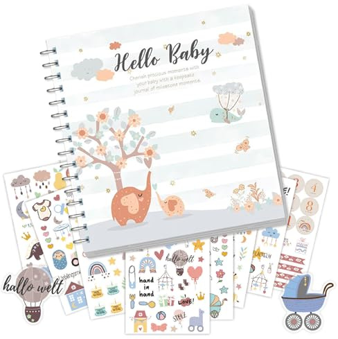 OYIWINMI Álbum de fotos para bebé Tu primer año de vida, tamaño A5, color natural, álbum de fotos de bebé para personalizar, regalo para niñas y niños, libro para bebés a partir de 0 meses, diario
