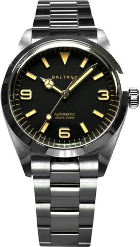 Baltany Explorer Homage automatiska klockor, 36/39 mm vattentäta vintage-utseende, GADA armbandsur för män med luminescens, 39 mm urtavla, svart