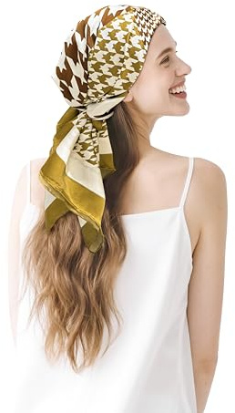 townssilk Sciarpa in seta da donna, 100% seta di gelso, 90 x 90 cm, certificata Oeko-Tex, lussuosa e liscia come la seta, fazzoletto da collo/foulard, accessorio alla moda quadrato, Pied de poule