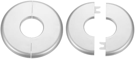 sourcing map 2 placas de cubierta de fontanería autoadhesivas de plástico ABS con brida dividida de 33,5 mm, diseño de hebilla para tubería de agua, baño, cocina, decoración, tono plateado