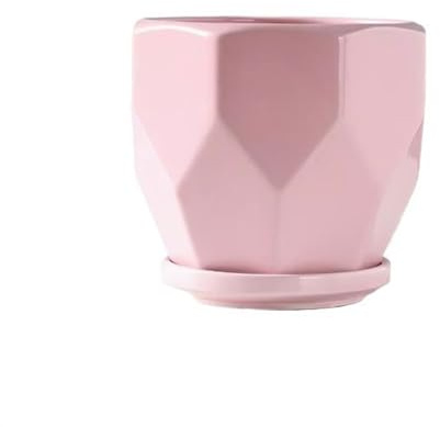 Maceta grande de cerámica para interiores con bandeja, maceta simple rosa para suculentas para decoración del hogar, maceta grande creativa para plantas de interior (pequeña)