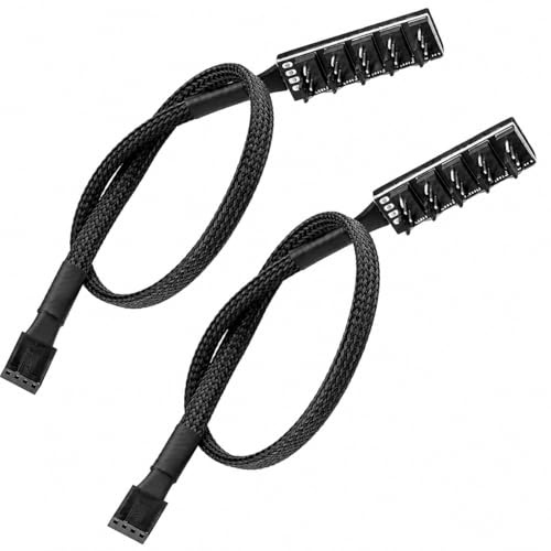 2PCS PWM PC Fan Hub, PWM Fan Hub Splitter, 4 Pin 1-to-5 Way PC CPU Cooling Extension Cable Hub Splitter Adapter with Durable Sleeved Nylon Cables, Compatible with 3/4-Pin fan Splitter Cable