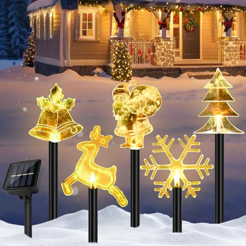 5 Stück LED Garten Leuchtstäbe Solar, Weihnachtsbeleuchtung Außen Acryl, Außenbeleuchtung Weihnachten, Weihnachten Dekoleuchte, Solar Gartenleuchte für Garten Weihnachtsdeko Wasserdicht IP55