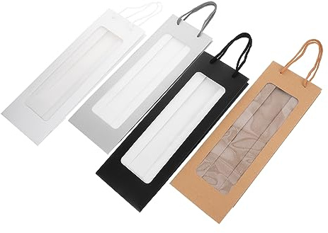 BESTYASH 4stücke Weinflaschentaschen zum Verschenken Transparente Design mit Sichtfenster Praktische Tragegriff Robustes Papier Stabiler Griff für Weinflaschen und Geschenke