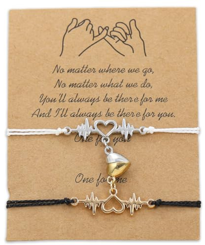 DAKLOP Bracelets couple aimantés cœur 2 pièces, bracelet amoureux bracelet couple amoureux pour 2, romantique, amitié, réglable