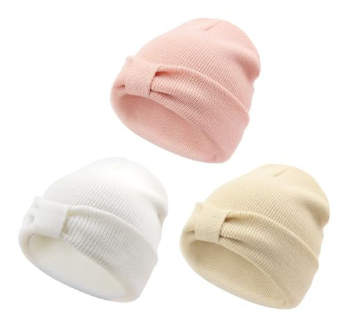 DRESHOW Beanie Baby Vintermössor för Småbarn Mjuk Stickad Unisexmössa för Pojkar och Flickor Varma Mössor med Rosett för 6-36 Månader