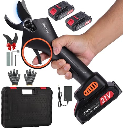 Akku Gartenschere 30mm Elektrische Astschere: Astschere Akku mit 2 x 2000 mAh, Ladegerät, Satz Ersatzklingen, Akku-Gartenschere für Obstgärten, Gärten, Parks, Weinberge, Olivenbäume