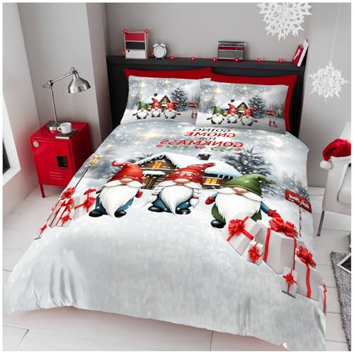 GC GAVENO CAVAILIA Christmas Duvet Cover - Polyester Gonk Bedding (230x220 cm) - Breathable Soft Quilt Cover Bed Set with Pillowcases - Winter King Size Bedding Bed Cover - Xmas Gift