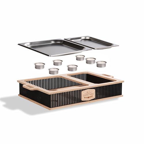 HOTTY Legacy Warmhalteplatte fürs Grillen – BBQ-Design Speisenwärmer mit personalisierbarem Batch – Stövchen für Grillgut mit Kerzen – Personalisiertes BBQ-Board für Grillpartys (Schwarz, L)