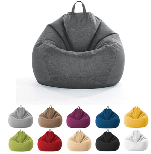 MOTTK Funda para puf de almacenamiento de animales de peluche (sin relleno), funda de tela de lino para sofá perezoso sin relleno para organizar juguetes de peluche o espuma viscoelástica (gris oscuro