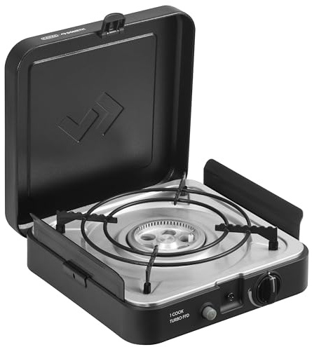 Cadac Dometic 1 Cook Turbo FFD Portable Gas Stove, Black, Single Burner with Flame Failure Device, Piezo Ignition, Windshields, Pot Stand, Storage Bag for Camping, Hiking, Outdoor Cooking