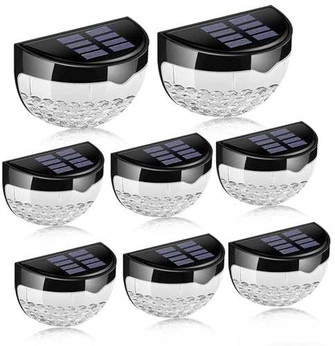 Liuyife 8 Pack Fence Lights Solar Powered with Dusk Till Dawn Sensor, Waterproof Outdoor Garden LED Wall Lamp, Decorative Night Lights for Fence Panels, Deck, Yard, Patio, Pathway, Step, Cool White