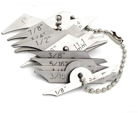 Set di 10 catene professionali di calibro per raggio di saldatura da 3 mm a 25 mm con calibri da 1/8 a 1 pollice per la misurazione delle cuciture saldate