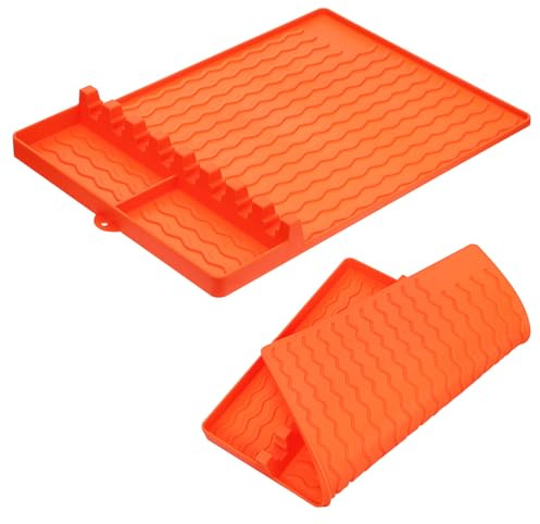 Toyvian Tapis Repose-Ustensiles en Silicone Résistant à la Chaleur pour Barbecue Tapis de Cuisson Orange 8 Emplacements Antidérapant et Facile à Nettoyer Accessoire Pratique pour