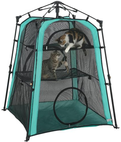 PawHut Catio Outdoor Indoor Cat Enclosure Extra Large Breathable Mesh | Spacious Cat Tower Tents Playpen, Carry Bag, Stakes, for Outside, Patios, Camping, Indoor Use