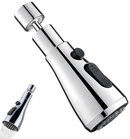 Tap Extender for Kitchen Sink, 3-Spray Mode Faucet Adapter with Silver Finish, Easy Installation Tap Attachment for Kitchen Sink Spray Head