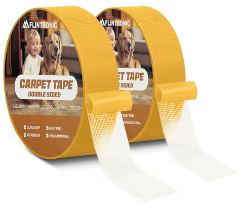 flintronic Dubbelsidig tejp, 2 stycken 22 mm × 25 m läggningstejp extra starkt lim, matttejp för golv, tygförstärkt för limning av mattor och PVC-golvbeläggningar, gul