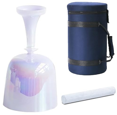 XBTGS Ciotola tibetana in vetro con manico colorato da 432 Hz, custodia per il trasporto e martello in camoscio, campana sonora a mano, ideale per yoga, meditazione e bagni sonori, nota F d, -6