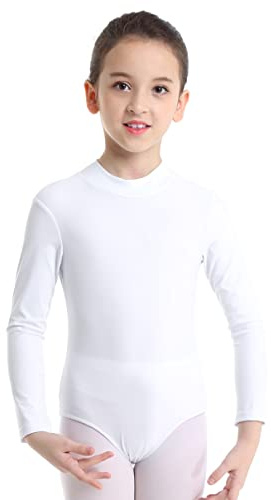 dPois Mädchen Body Langarm Ballettanzug Tanzen Ballett Trikot Leotard Bodysuit Kleinkind Gymnastikanzug Turnanzug Gr. 98-152 in Schwarz Weiß Rosa
