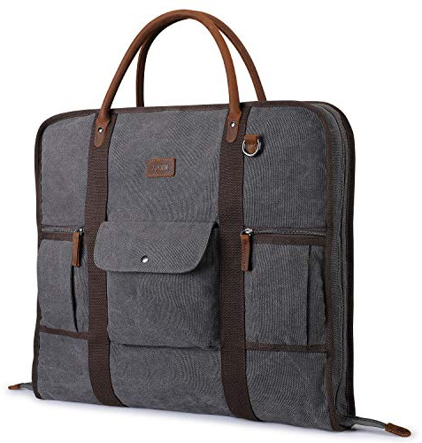 S-ZONE Borsa porta Abiti da Uomo Borsa porta Abiti in Vera Pelle con Finiture in Tela per Viaggi Brevi per Viaggi D'Affari