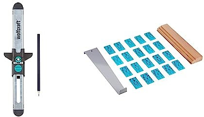 wolfcraft 6952000 Copieur parallèle pour sols stratifiés | Pour marquer précisément les dimensions & 6931000 Kit de pose pour pose de sols stratifiés | Cale de frappe, tire-lame et cales