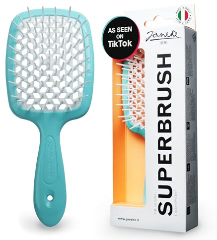 Janeke Superbrush Entwirrungsbürste für weiches, glättendes Haarbürsten mit antistatischen Borsten – belüftete Nasshaarbürste zum Föhnen – perfekt für lockiges, dickes, welliges, feines Haar (Tiffany)