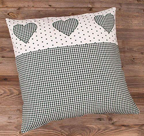 matches21 HOME & HOBBY Kissenbezug 50x50 cm - Baumwolle Kissenhülle LISE Landhaus-Stil grün-weiß kariert gepunktet - Reißverschluss - Deko-Kissen für Sofa, Bett und Küche