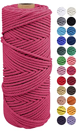 JeogYong Naturliches Baumwolle Garn, Natürlich Baumwollgarn Makramee-Seil Weiches Baumwoll-Seil, zum Wandbehänge, Pflanzenhalter, Basteln, Heimtextilien, Geschenkverpackung 2mm x 100m (Dunkelrosa)