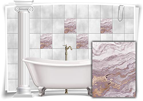 Medianlux Fliesen-Aufkleber Folie Marmor Öl Ölfarben Abstrakt Grau Gold Bad WC Deko Küche, 12 Stück, 20x25cm m23m70h-139128