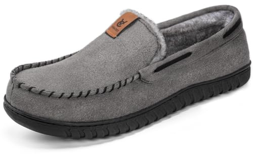 VeraCosy Men's Moccasin Slippers Memory Foam Closed-back Indoor House Shoes | Indoor and Outdoor, Machine-washable, Gifts, Comfortable, Soft, Non-Slip, Breathable