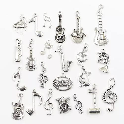 FZSWD 30pcs Charms Musikalische Gitarre Note Klavier Waldhorn Saxophon Antik Silber Farbe Gemischte Anhänger DIY Erkenntnisse Tibetischen Schmuck