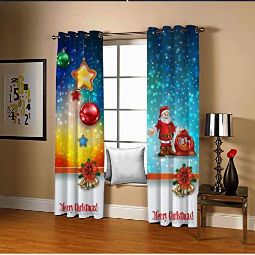 AMDXD Tende A Vetro Per Finestra, Tenda Oscurante Termica Poliestere Blu Rosso Buon Natale Campane E Babbo Natale Tenda Per Finestra 264x274CM