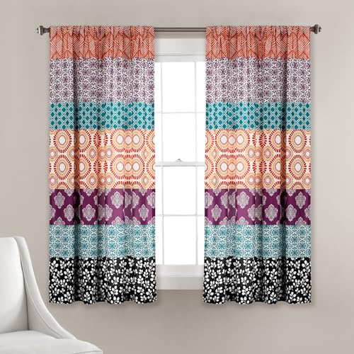 Lush Decor Fenstervorhang, Bohemian-Streifen, bunt, buntes Design, 132 x 160 cm, Fuchsia und Orange