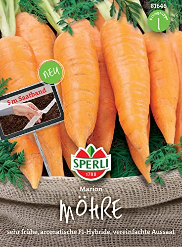 Sperli Möhrensamen Marion, F1, Saatband 81646 – Typ Nantaise, sehr früh und saftig - Inhalt für 5 laufende Meter - Gemüsesamen, Samen Gemüse, Karotten