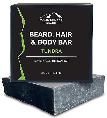 Mountaineer Brand Beard, Hair and Body Bar | Men's Bar Soap for Women too | All Natural Beard Shampoo & Conditioner | Face Wash | Body Scrub | For Sensitive Skin | Handcrafted Lime & Sage Scent 4oz