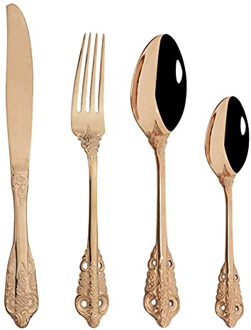 HODAGES Party Vaisselle en Acier Inoxydable 304 4pcs Noir Vaisselle Couverts Couteau Fourchette Cuillère Couverts Home Party Luxe Argenterie Ensemble Exceptionnel (Color : Rose)