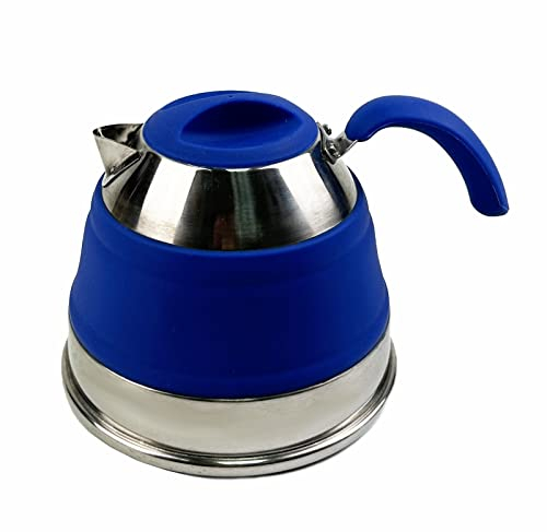 Bouilloire pliable en silicone de 1,5 L - Pour le camping, les voyages, l'eau bouillante - Petite bouilloire portable en silicone - Pot de camping en plein air (bleu violacé)