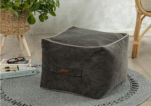 ENGLISH HOME Pouf Hocker, Quadratisch Sitzpouf, Hochwertiger Sitzhocker, Pflegeleichter Sitzpuff, Puff Hocker für Wohnzimmer, Schlafzimmer, Casha, 45x45 cm, Anthrazit