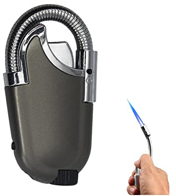 Windproof Straight Torch Blue Flame Lighter, Butane Torch Turbine Torcher, Inflatable Gas Windproof Lighter, Refillable Butane Lighter for Outdoor BBQ Baking (Gray)