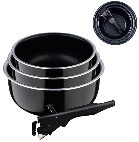 BERGNER Black Edition, Set di 3 casseruole da cucina da 16, 18 e 20 cm, manico ergonomico rimovibile, alluminio pressato e antiaderente, tutti i tipi di cucine e forno
