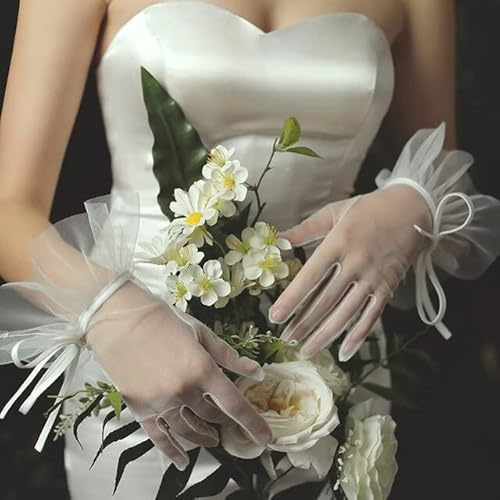 VITAU Brauthandschuhe Transparente Handschuhe Hochzeit Kurze Handgelenkhandschuhe Frauen Ehe Abendgesellschaft Abschlussball Kleider Zubehör