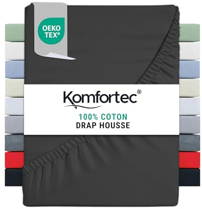 Komfortec Spannbettlaken 200x200 Baumwolle Jersey Bettlaken, Oeko-Tex Zertifiziert für Boxspring, Topper, Rundumgummi für Perfekte Passform, Weich & Atmungsaktiv, Pflegeleicht & Formstabil, Anthrazit