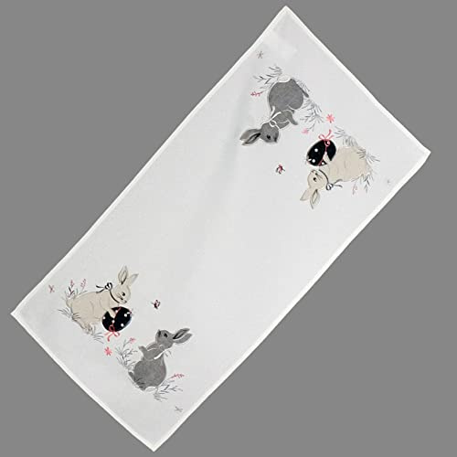 Tischläufer 40 x 85 cm mit Stickerei Osterhasen in weiß Ostern Frühling