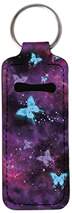 Baxinh Galaxy Butterfly Chapsticks Holder Keychain for Lipstick Lip Balm, Functional Lipstick Holder Clip-on Keychain Car Accessories for Women Girl, Purple