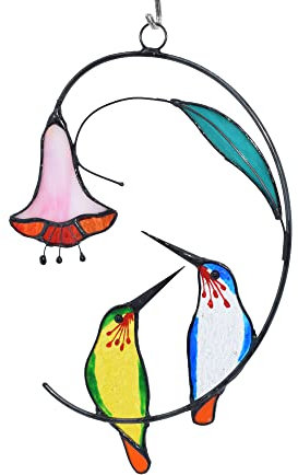 Niedliche Vögel Sonnenfänger Vogel Buntglas Fensterbehang für Fenster Home Decor (Kolibri,Blau Grün)