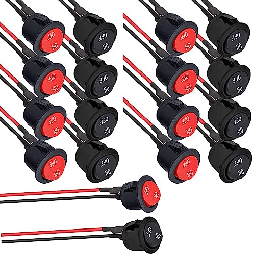 RUNCCI-YUN 20pcs Interruptores Basculantes Redondos, Interruptores de Botón, Interruptor de Palanca para Coche, SPST 2 Pines On/Off 6A/250V 10A/125V AC Negro Rojo