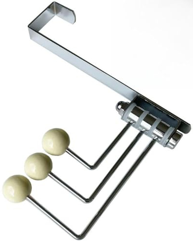 Türhaken zum Einhängen Klappbar aus Metall und Holzkugeln Türgarderobe mit 3 Haken für Badezimmer Dusche Schlafzimmer Aufhängen Tasche Frauen Haar Ring Kinder Hüte Handtuch(3-hook, Cream)