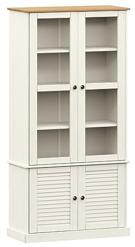 vidaXL Armario con Vitrina Vigo Madera Maciza Pino Blanco 85x35x170 cm, Mueble Vitrina, Armario Expositor, Armario Cristal, Vitrina